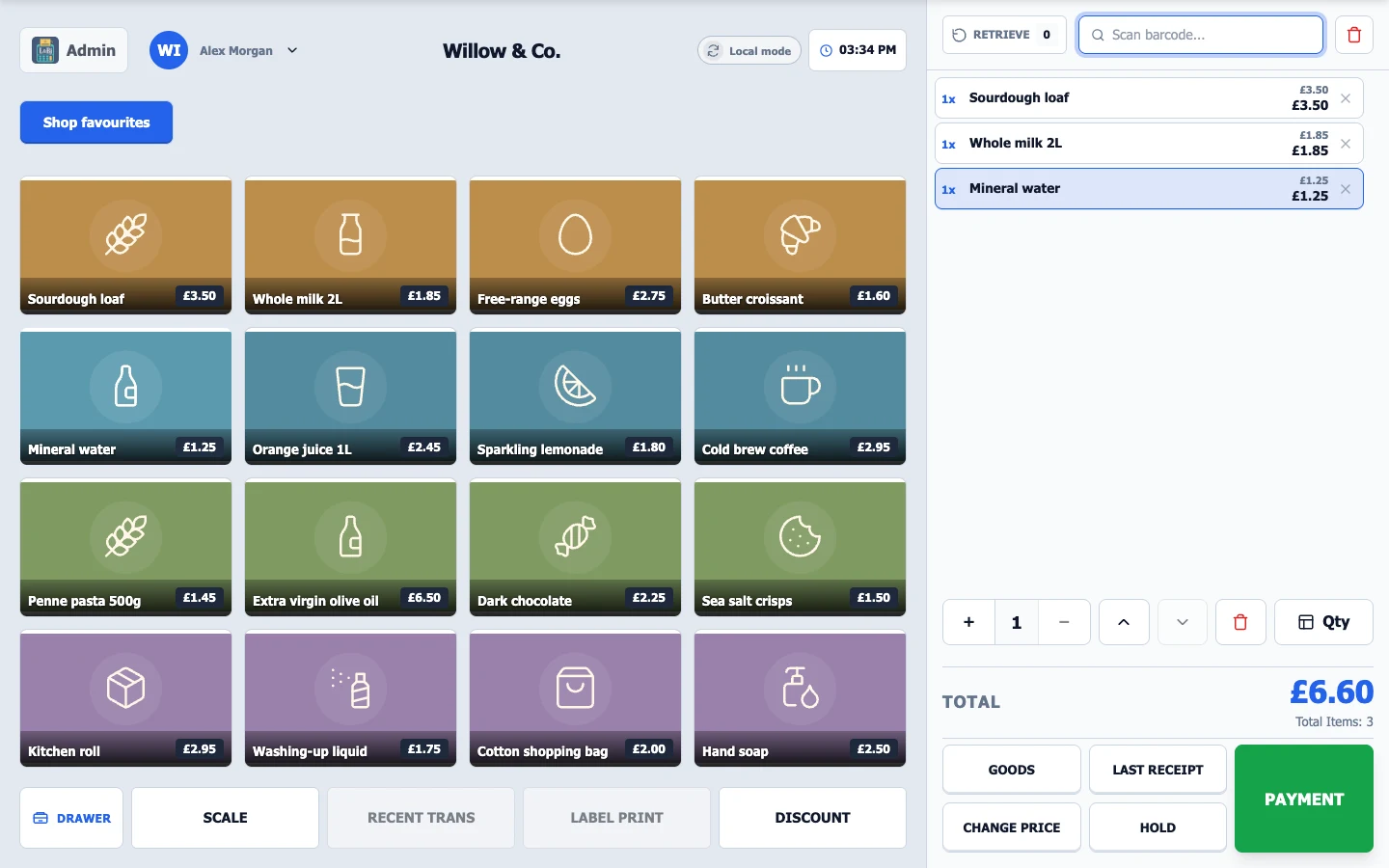 The real L&Bj checkout in day mode, with Willow & Co. sample products